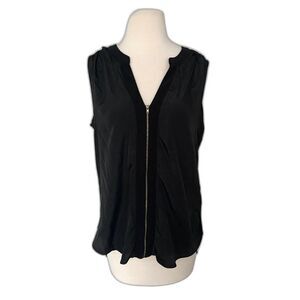 Perseption Concept Zippered Sleeveless Black Blouse Stretchy Polyester Blend XL